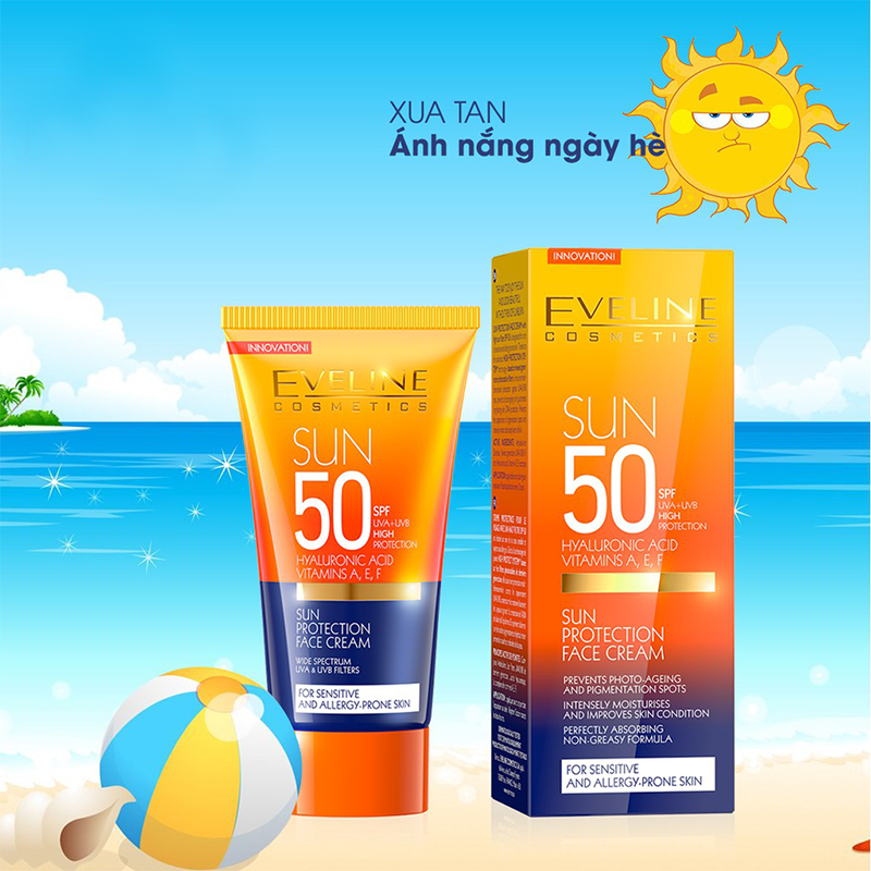 ضد آفتاب روشن کننده پوست های حساس اولاین Eveline Sun Care Cream Spf 50