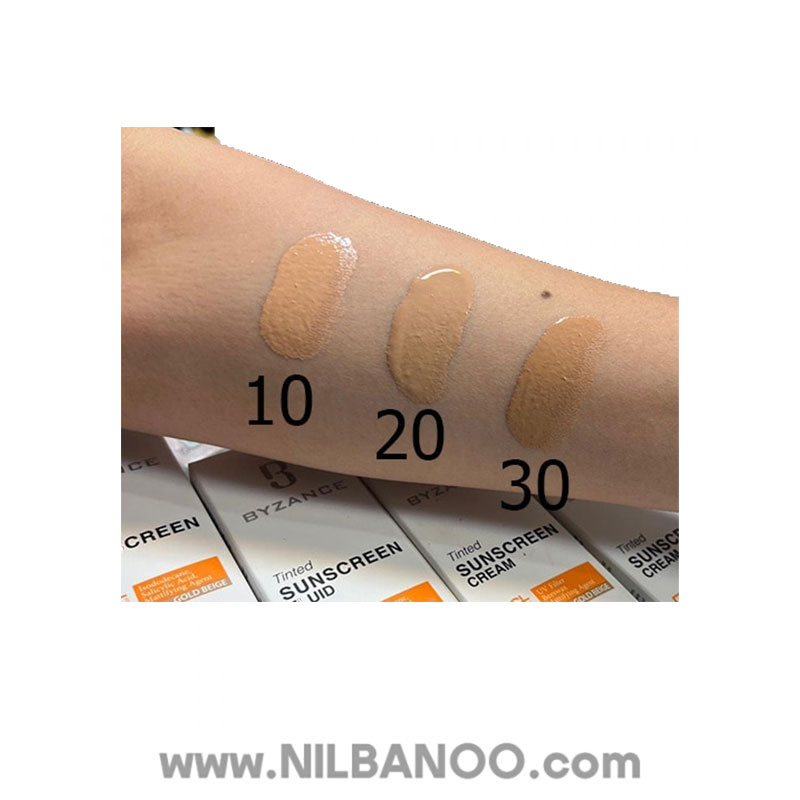 فلوئید ضدآفتاب رنگی SPF50 بیزانس شماره 30 مناسب پوست چرب و مختلط